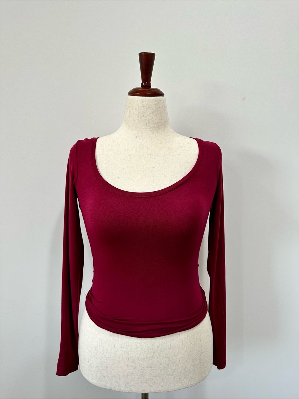 Garage Scoop Neck Long Sleeve Top in Cherry Burgundy - Picture 1 of 1